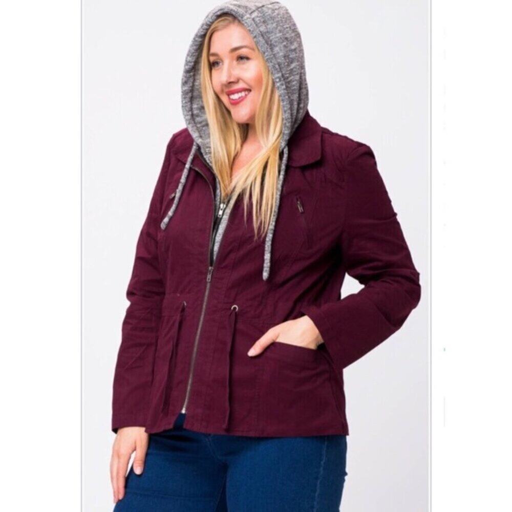 A087 • Wine Utility Anorak Jacket With Hooded Layer